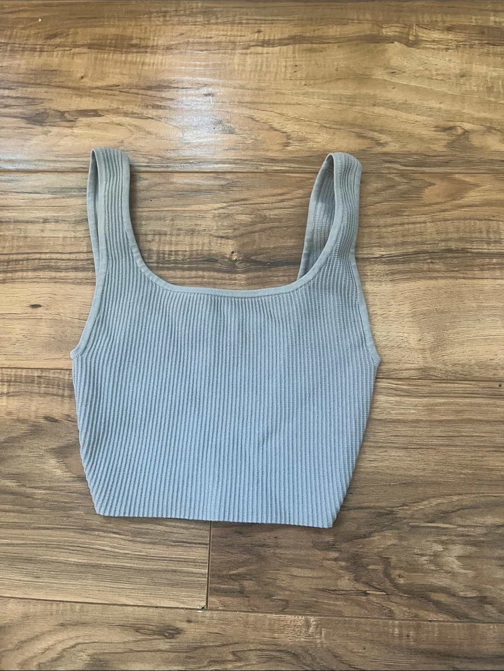Aritzia Ribbed Square-Neck Crop Tank - Light Gray